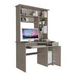 Light Grey / Dark Grey / Black Hutch Desk with 5 Shelves, Keyboard Tray, CPU Panel and Drawer for 1 Person