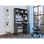 Light Grey / Dark Grey / Black Hutch Desk with 5 Shelves, Keyboard Tray, CPU Panel and Drawer for 1 Person