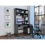 Light Grey / Dark Grey / Black Hutch Desk with 5 Shelves, Keyboard Tray, CPU Panel and Drawer for 1 Person