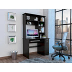 Light Grey / Dark Grey / Black Hutch Desk with 5 Shelves, Keyboard Tray, CPU Panel and Drawer for 1 Person