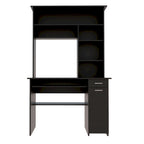 Light Grey / Dark Grey / Black Hutch Desk with 5 Shelves, Keyboard Tray, CPU Panel and Drawer for 1 Person