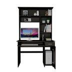 Light Grey / Dark Grey / Black Hutch Desk with 5 Shelves, Keyboard Tray, CPU Panel and Drawer for 1 Person