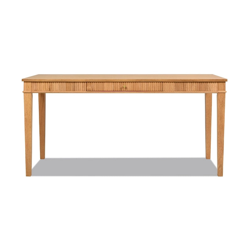 Natural Blonde Fluted Rubberwood Writing Desk with 1 Drawer and Gold Pulls for 1 Person