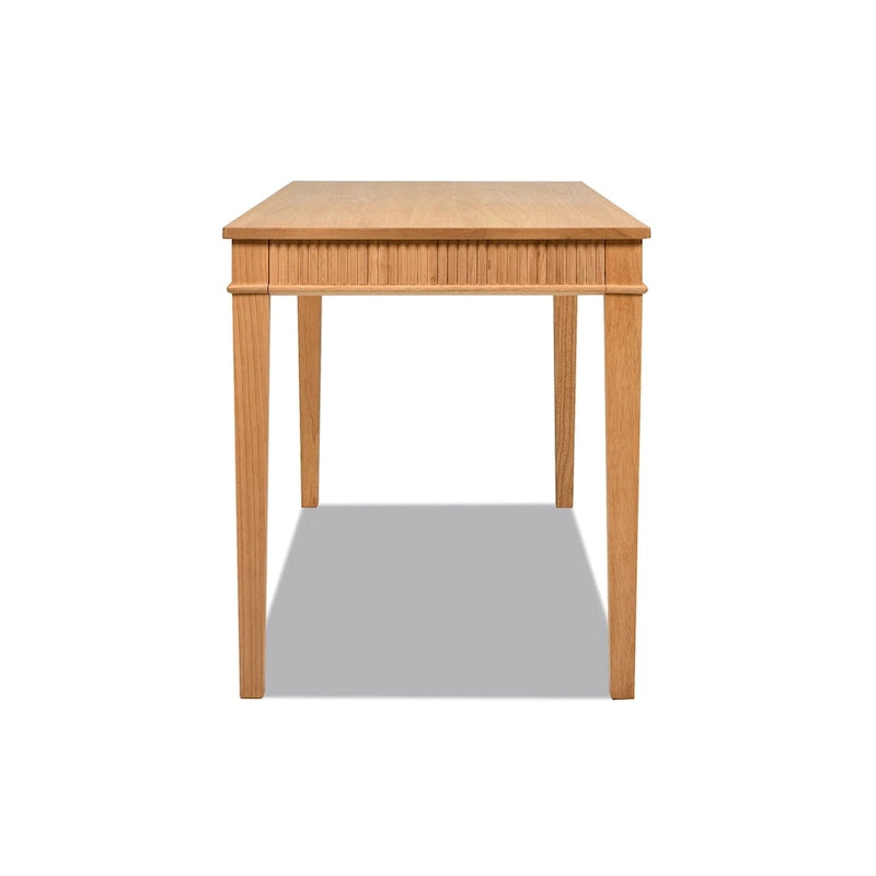 Natural Blonde Fluted Rubberwood Writing Desk with 1 Drawer and Gold Pulls for 1 Person