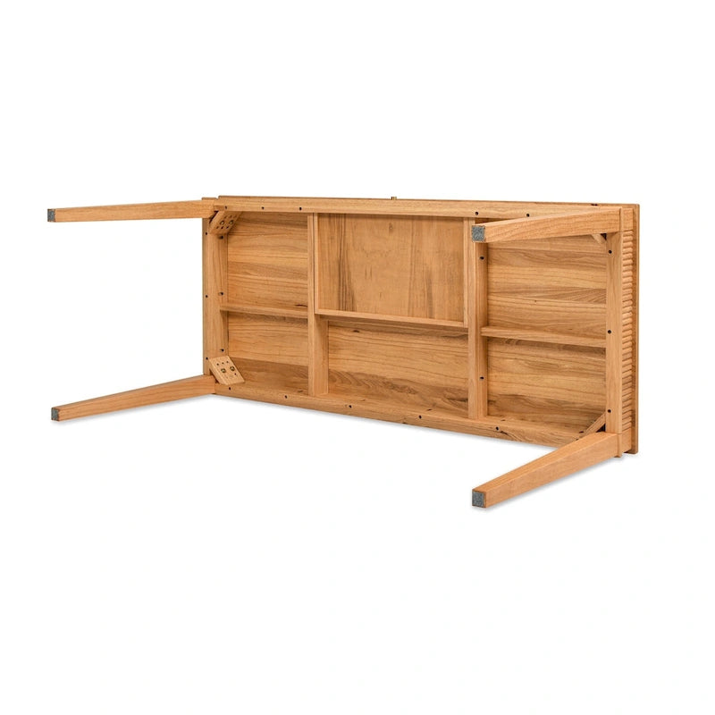 Natural Blonde Fluted Rubberwood Writing Desk with 1 Drawer and Gold Pulls for 1 Person