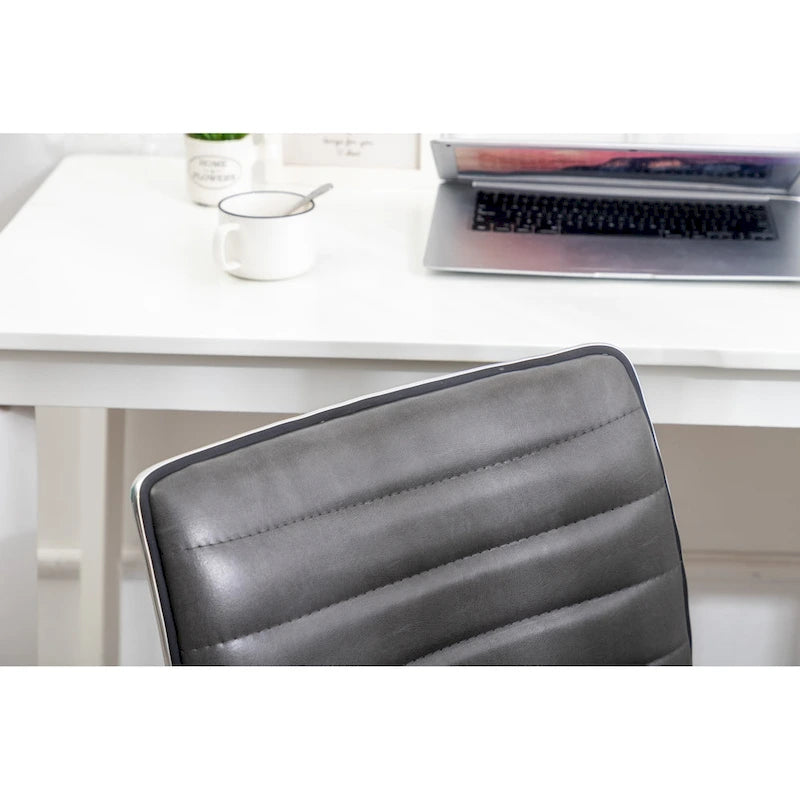 Grey Faux Leather Mid-Back Armless Swivel Task Chair with Lumbar Support for 1 Person