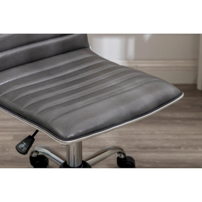 Grey Faux Leather Mid-Back Armless Swivel Task Chair with Lumbar Support for 1 Person
