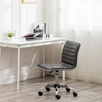 Grey Faux Leather Mid-Back Armless Swivel Task Chair with Lumbar Support for 1 Person