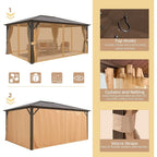 EROMMY Hardtop-Pavillon, Outdoor-Pergola mit Doppeldach & Netzen & Vorhängen, Hochleistungs-Canopy für Terrasse, Garten, Poolparty