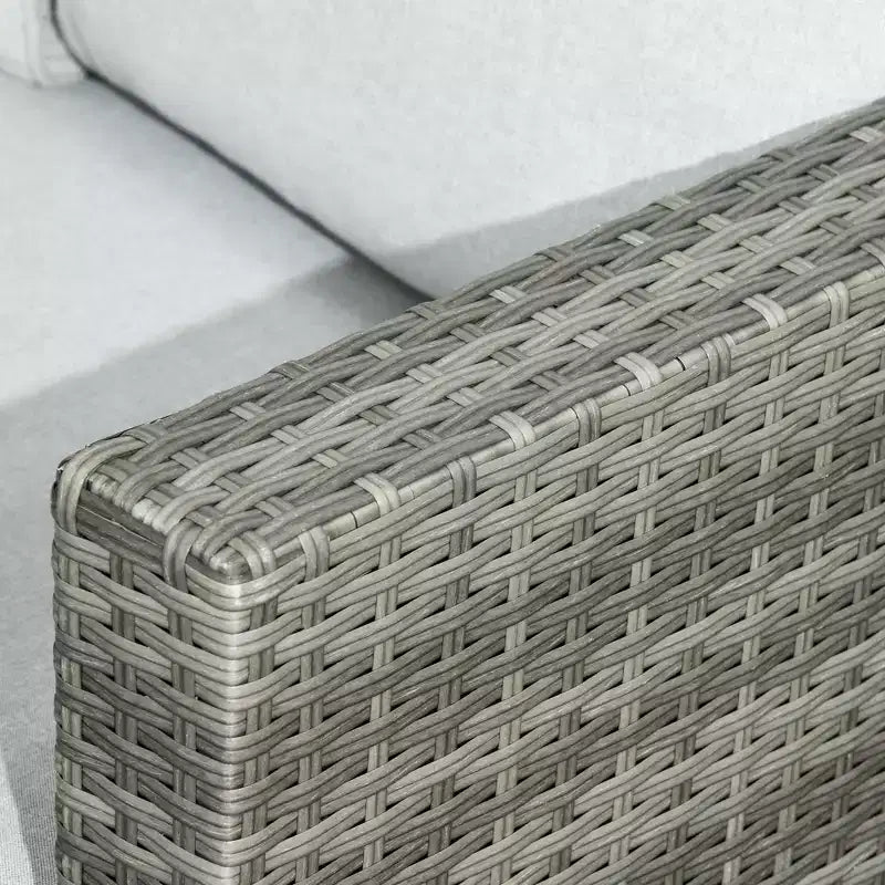 Outsunny 7-teiliges Terrassenmöbel-Set, L-förmiges Outdoor-Ecksofa mit 3 Zweisitzern, 3 Ottomanen, Esstisch, Kissen, Stauraum