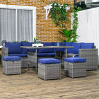 Outsunny 7-teiliges Terrassenmöbel-Set, L-förmiges Outdoor-Ecksofa mit 3 Zweisitzern, 3 Ottomanen, Esstisch, Kissen, Stauraum