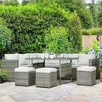 Outsunny 7-teiliges Terrassenmöbel-Set, L-förmiges Outdoor-Ecksofa mit 3 Zweisitzern, 3 Ottomanen, Esstisch, Kissen, Stauraum