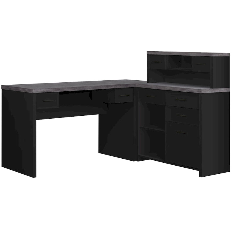 59  Grey L-Shape Computer Desk With 8 Drawers