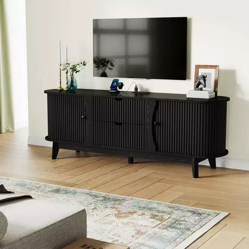 Schwarz/Braun Mid-Century TV-Schrank mit 2 Schubladen, für 1 Zimmer