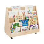 ECR4Kids Doppelseitiges Bücherregal aus Holz mit Rollen und Aufbewahrung, Montessori-Möbel