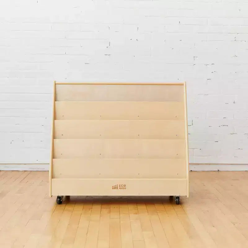 ECR4Kids Doppelseitiges Bücherregal aus Holz mit Rollen und Aufbewahrung, Montessori-Möbel