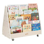 ECR4Kids Doppelseitiges Bücherregal aus Holz mit Rollen und Aufbewahrung, Montessori-Möbel