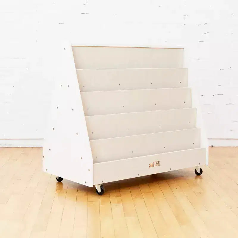 ECR4Kids Doppelseitiges Bücherregal aus Holz mit Rollen und Aufbewahrung, Montessori-Möbel