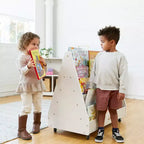 ECR4Kids Doppelseitiges Bücherregal aus Holz mit Rollen und Aufbewahrung, Montessori-Möbel
