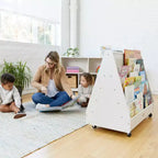 ECR4Kids Doppelseitiges Bücherregal aus Holz mit Rollen und Aufbewahrung, Montessori-Möbel