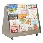 ECR4Kids Doppelseitiges Bücherregal aus Holz mit Rollen und Aufbewahrung, Montessori-Möbel