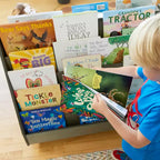 ECR4Kids Doppelseitiges Bücherregal aus Holz mit Rollen und Aufbewahrung, Montessori-Möbel