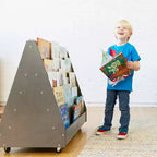ECR4Kids Doppelseitiges Bücherregal aus Holz mit Rollen und Aufbewahrung, Montessori-Möbel