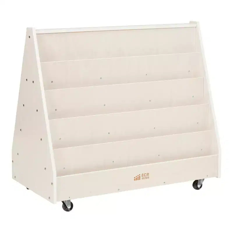 ECR4Kids Doppelseitiges Bücherregal aus Holz mit Rollen und Aufbewahrung, Montessori-Möbel