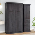 Gray Twin Size Foldable Murphy Bed Cabinet with 1 Wardrobe and 3 Drawers for 1 Person