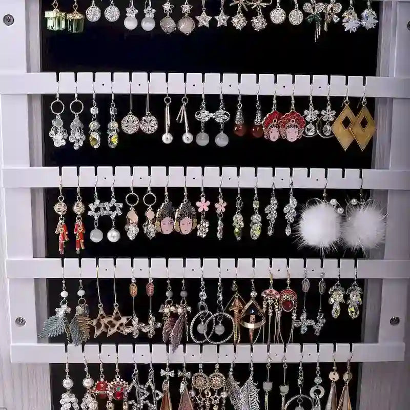 White Wall-Mounted Jewelry Cabinet with Full Mirror, Lock and Velvet Interior for 1 Person