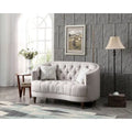 Light Grey Deep Tufted Fabric Loveseat with Nailhead Trim for 2 Person