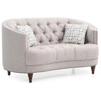 Light Grey Deep Tufted Fabric Loveseat with Nailhead Trim for 2 Person