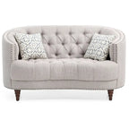 Light Grey Deep Tufted Fabric Loveseat with Nailhead Trim for 2 Person