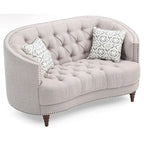 Light Grey Deep Tufted Fabric Loveseat with Nailhead Trim for 2 Person