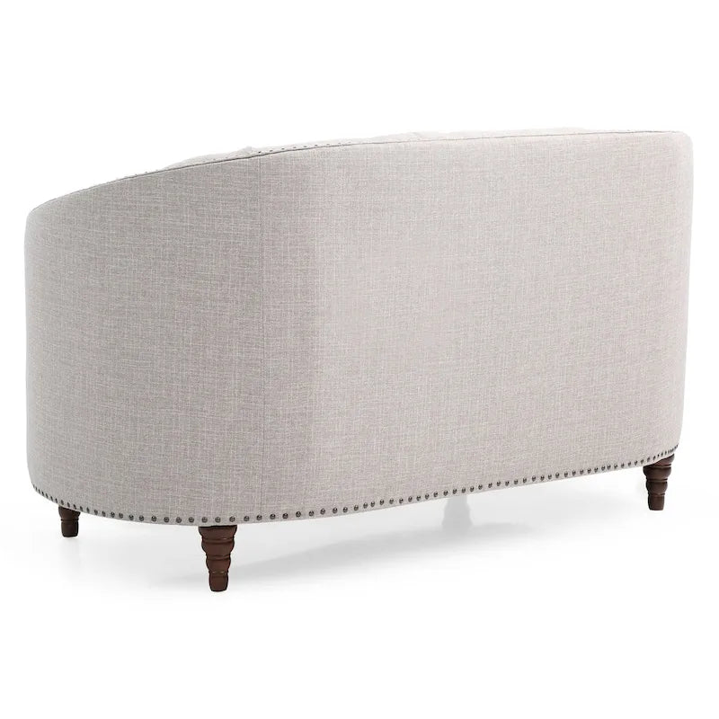 Light Grey Deep Tufted Fabric Loveseat with Nailhead Trim for 2 Person