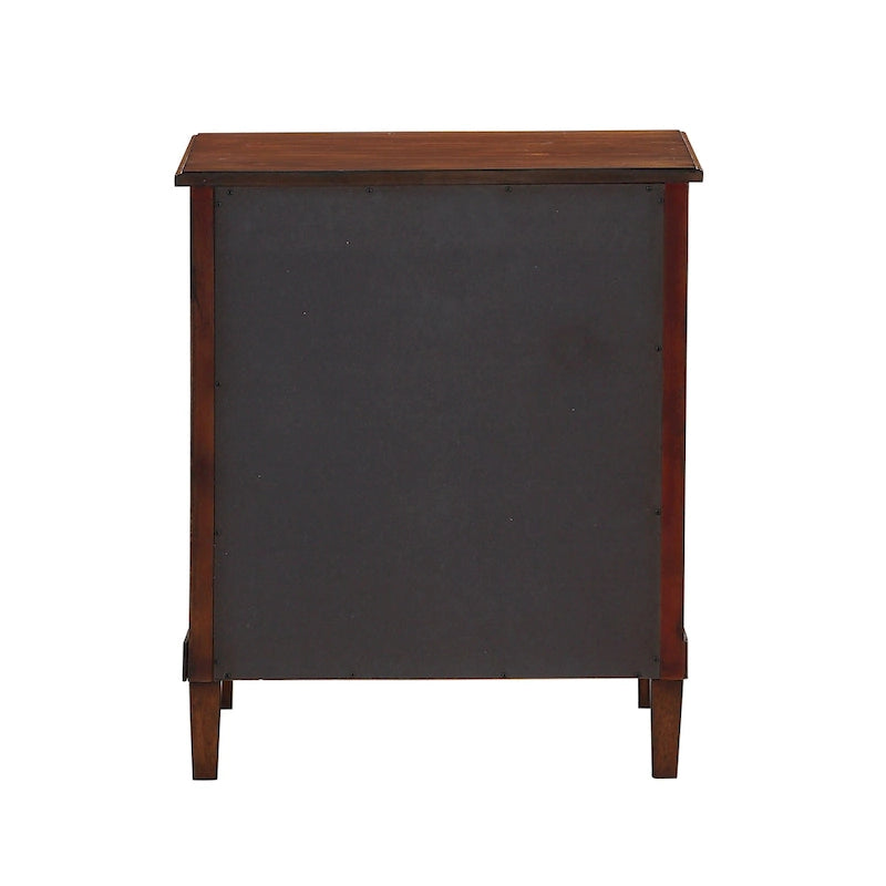 Brown Acacia Veneer 3-Drawer Nightstand with Antique Bronze Ring Pulls for 1 Person