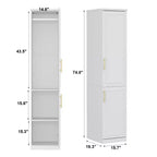 Famapy Luxe Weißer modularer Kleiderschrank mit goldener Hardware: Kassettentüren + gemischtes Türdesign Eleganter maßgeschneiderter Kleiderschrank für Schlafzimmer