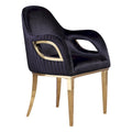 Black Velvet Channel Tufted Armchair Dining Chair with Gold Legs for 1 Person