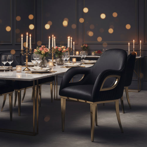 Modern Black Velvet Upholstered Armchair Dining Chair with Gold Legs