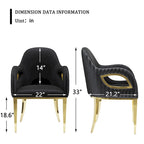 Black Velvet Channel Tufted Armchair Dining Chair with Gold Legs for 1 Person