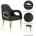 Black Velvet Channel Tufted Armchair Dining Chair with Gold Legs for 1 Person