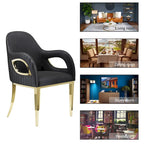 Black Velvet Channel Tufted Armchair Dining Chair with Gold Legs for 1 Person