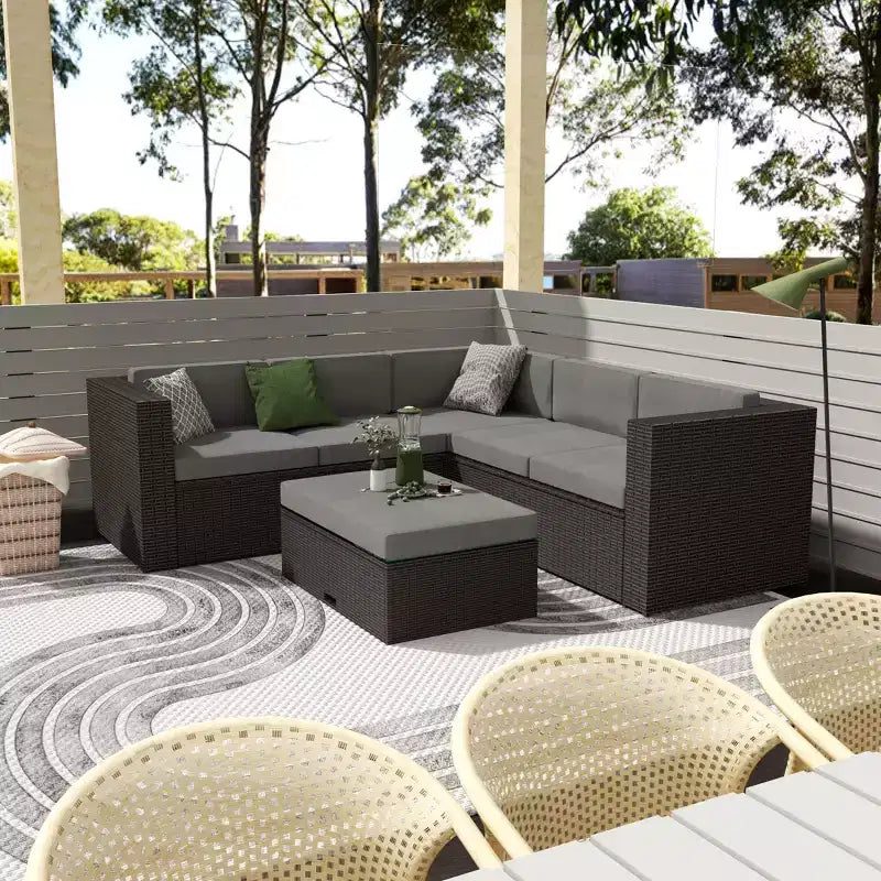 WestinTrends 6 Seater Outdoor Patio Modern Sectional Set with Storage Ottoman, Brown/Gray