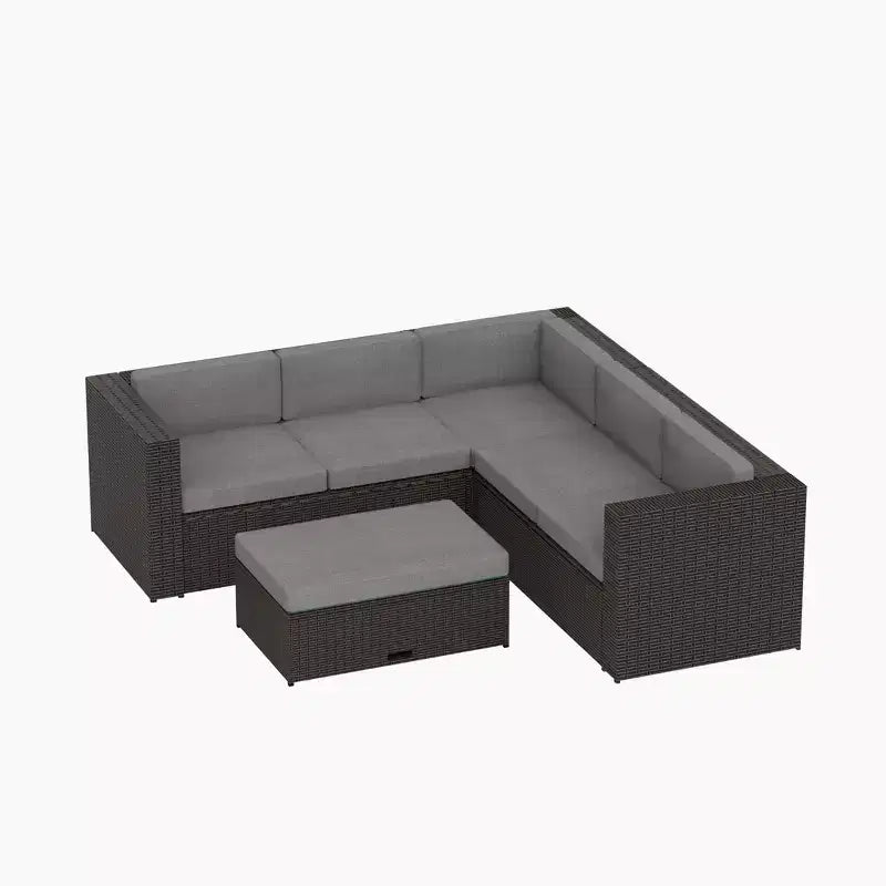 WestinTrends 6-Sitzer Garten-Ecksofa-Set mit Stauraum-Ottomane, Braun/Grau