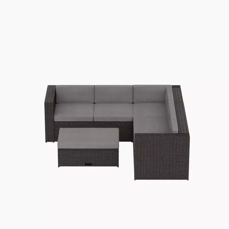 WestinTrends 6-Sitzer Garten-Ecksofa-Set mit Stauraum-Ottomane, Braun/Grau