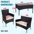 FDW 4-teiliges Loungeset, wasserdichtes Rattan-Terrassenmöbelset für Terrasse und Pool