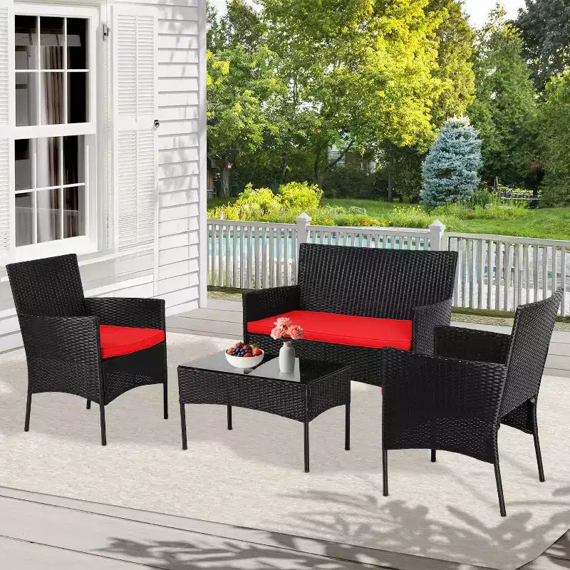 FDW 4-teiliges Loungeset, wasserdichtes Rattan-Terrassenmöbelset für Terrasse und Pool
