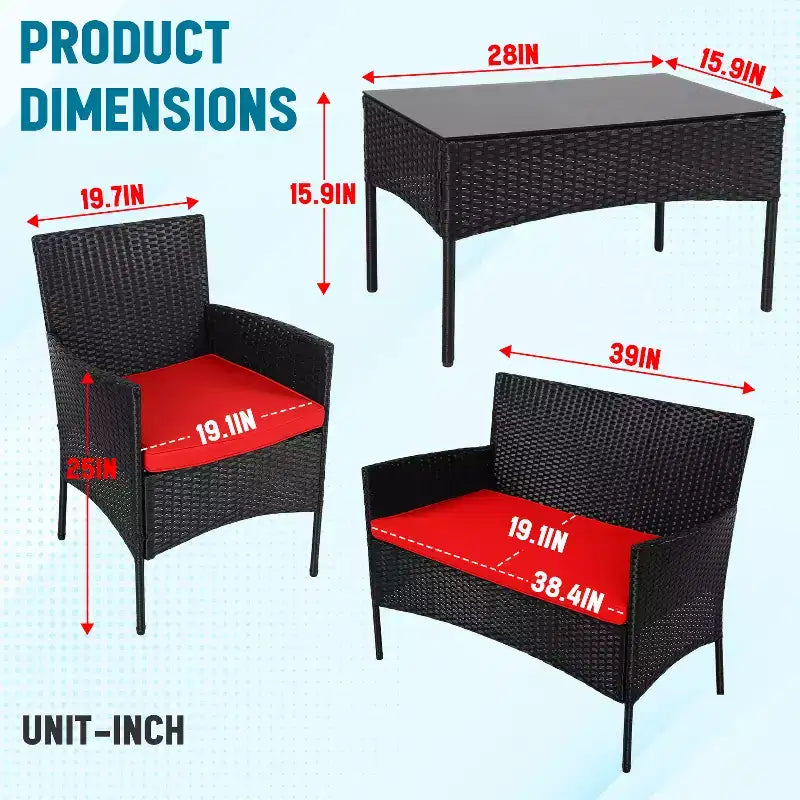 FDW 4-teiliges Loungeset, wasserdichtes Rattan-Terrassenmöbelset für Terrasse und Pool
