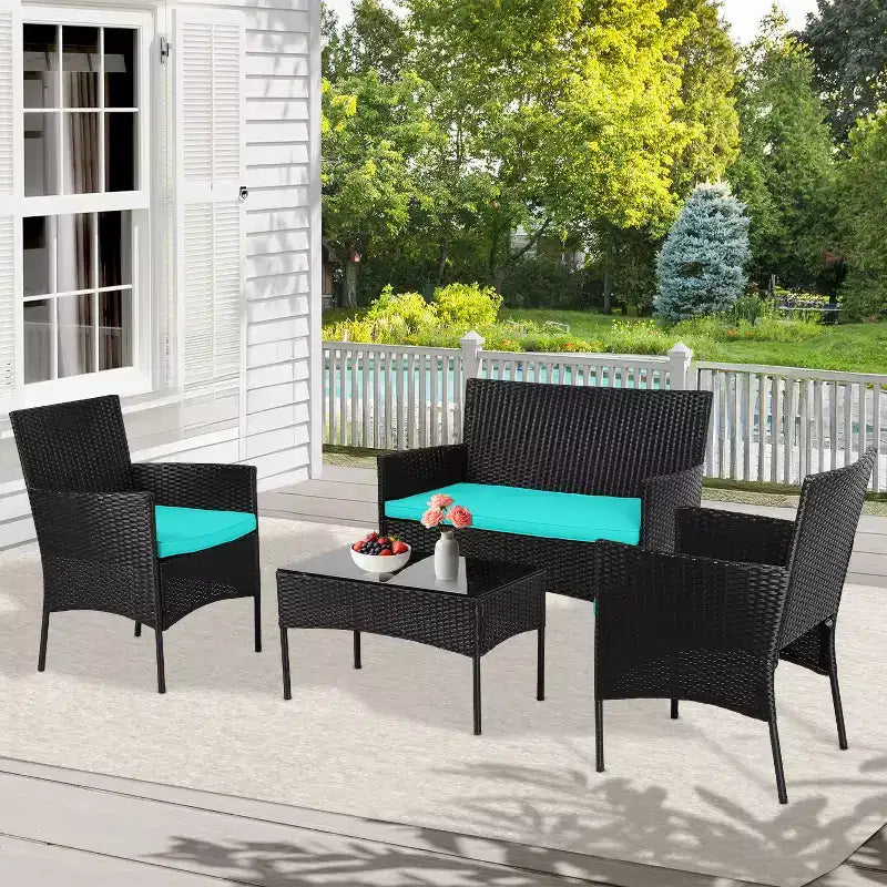 FDW 4-teiliges Loungeset, wasserdichtes Rattan-Terrassenmöbelset für Terrasse und Pool