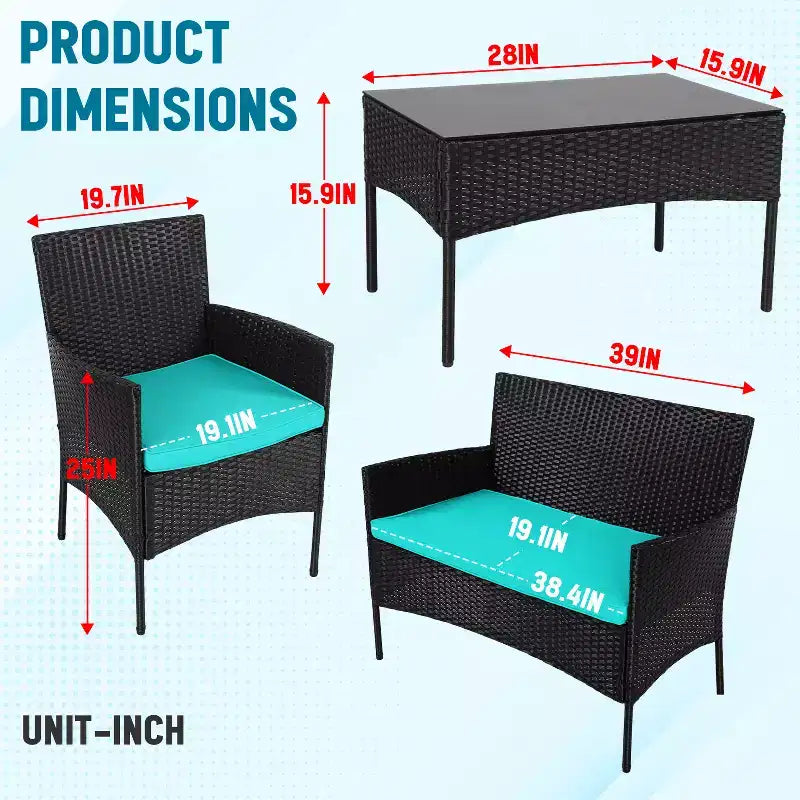FDW 4-teiliges Loungeset, wasserdichtes Rattan-Terrassenmöbelset für Terrasse und Pool